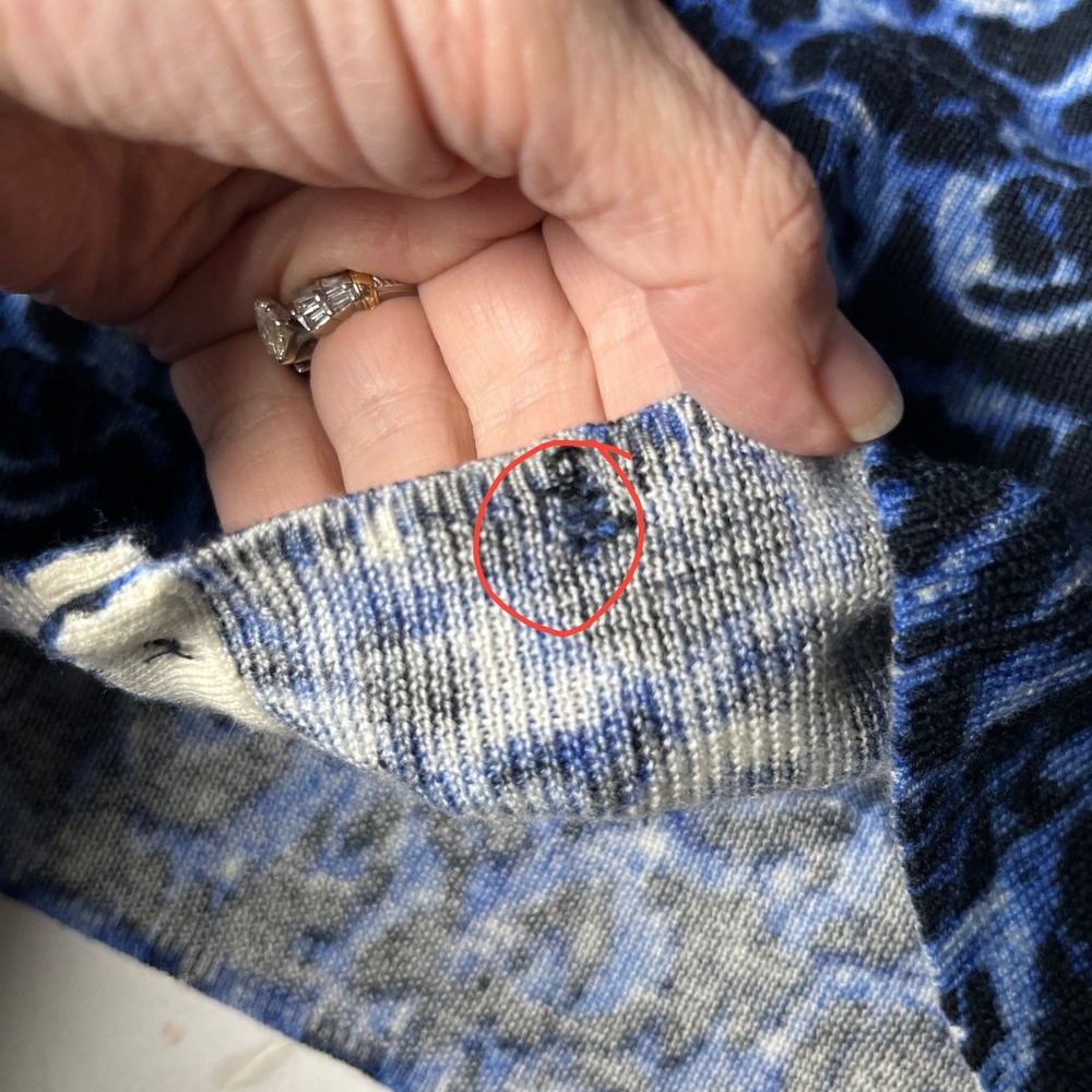 Merino Wool Leopard Cardigan Talbots Blue Black Animal‎ Print Classic Women L - Picture 11 of 13